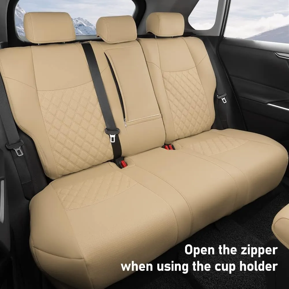 GIANT PANDA Pu Leather Car Seat Covers Full Set Custom Fit for 2019 2020 2021 2022 2023 2024 2024 Toyota RAV4 LE, XLE, XLE Premium, Limited -(Non-Hybrid & Adventure,TRD-Off - Beige)