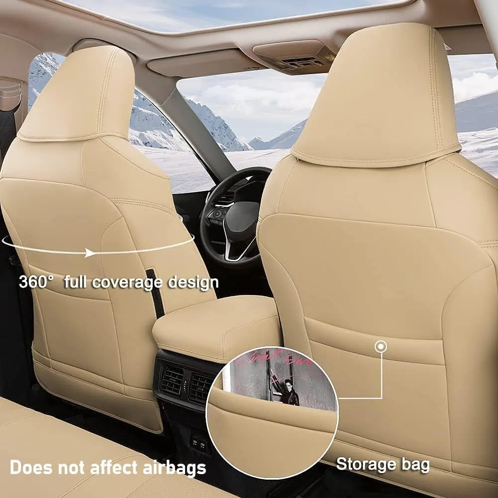 GIANT PANDA Pu Leather Car Seat Covers Full Set Custom Fit for 2019 2020 2021 2022 2023 2024 2024 Toyota RAV4 LE, XLE, XLE Premium, Limited -(Non-Hybrid & Adventure,TRD-Off - Beige)