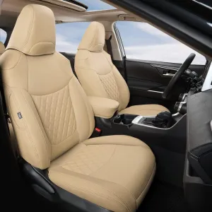GIANT PANDA Pu Leather Car Seat Covers Full Set Custom Fit for 2019 2020 2021 2022 2023 2024 2024 Toyota RAV4 LE, XLE, XLE Premium, Limited -(Non-Hybrid & Adventure,TRD-Off - Beige)