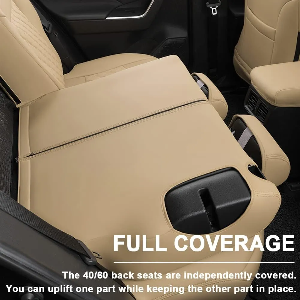 GIANT PANDA Pu Leather Car Seat Covers Full Set Custom Fit for 2019 2020 2021 2022 2023 2024 2024 Toyota RAV4 LE, XLE, XLE Premium, Limited -(Non-Hybrid & Adventure,TRD-Off - Beige)