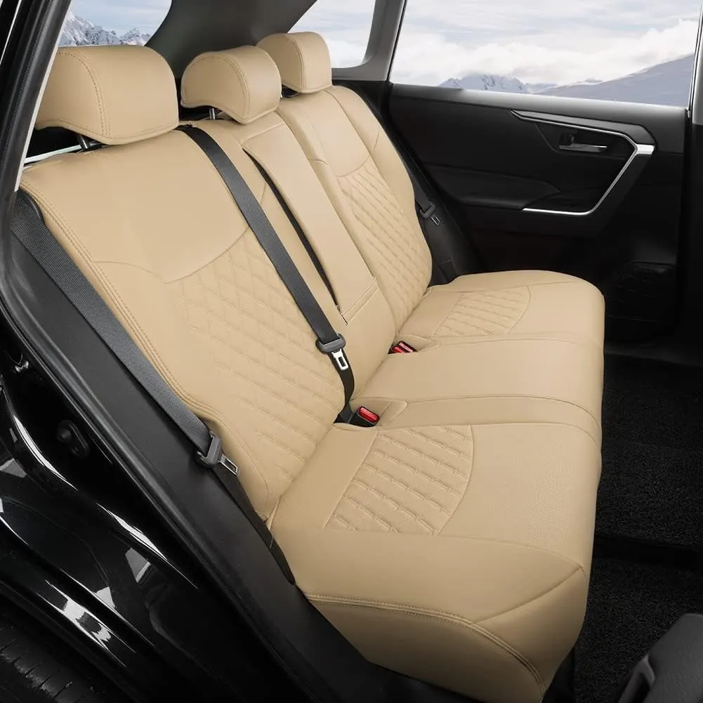 GIANT PANDA Pu Leather Car Seat Covers Full Set Custom Fit for 2019 2020 2021 2022 2023 2024 2024 Toyota RAV4 LE, XLE, XLE Premium, Limited -(Non-Hybrid & Adventure,TRD-Off - Beige)