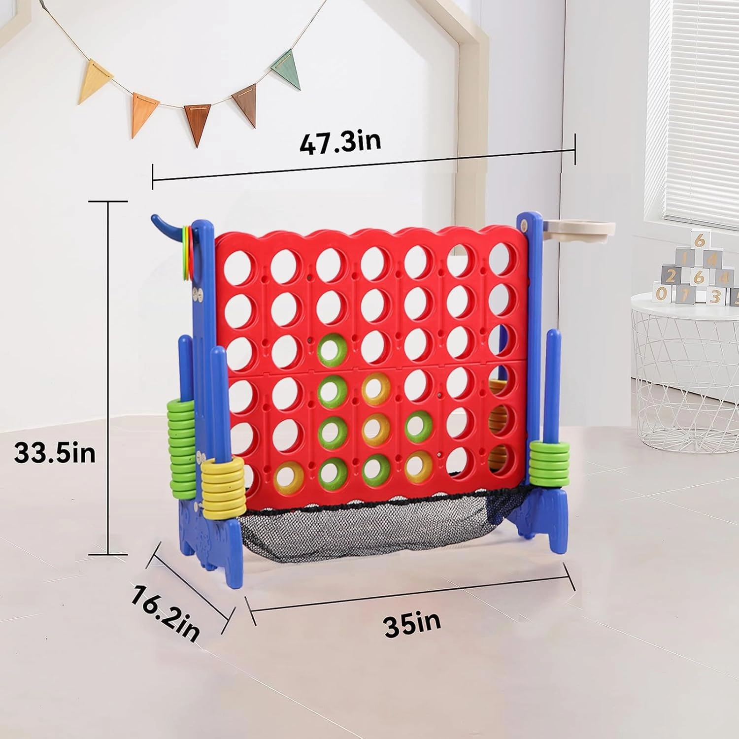 Giant 4 Row Game with Carrying Bag and Mesh Fabric .Giant 4-to-Score Game Set Suitable for Indoor and Outdoor Holiday Parties and Family Gatherings.（ Blue red）