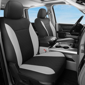GIANT PANDA 2-Pack Front Car Seat Cover for Ram, Leather Bucket Seat Covers Custom Fit Dodge Ram 1500 2500 3500 Trucks,Luxury Seat Protectors (Black   Grey/Gray)