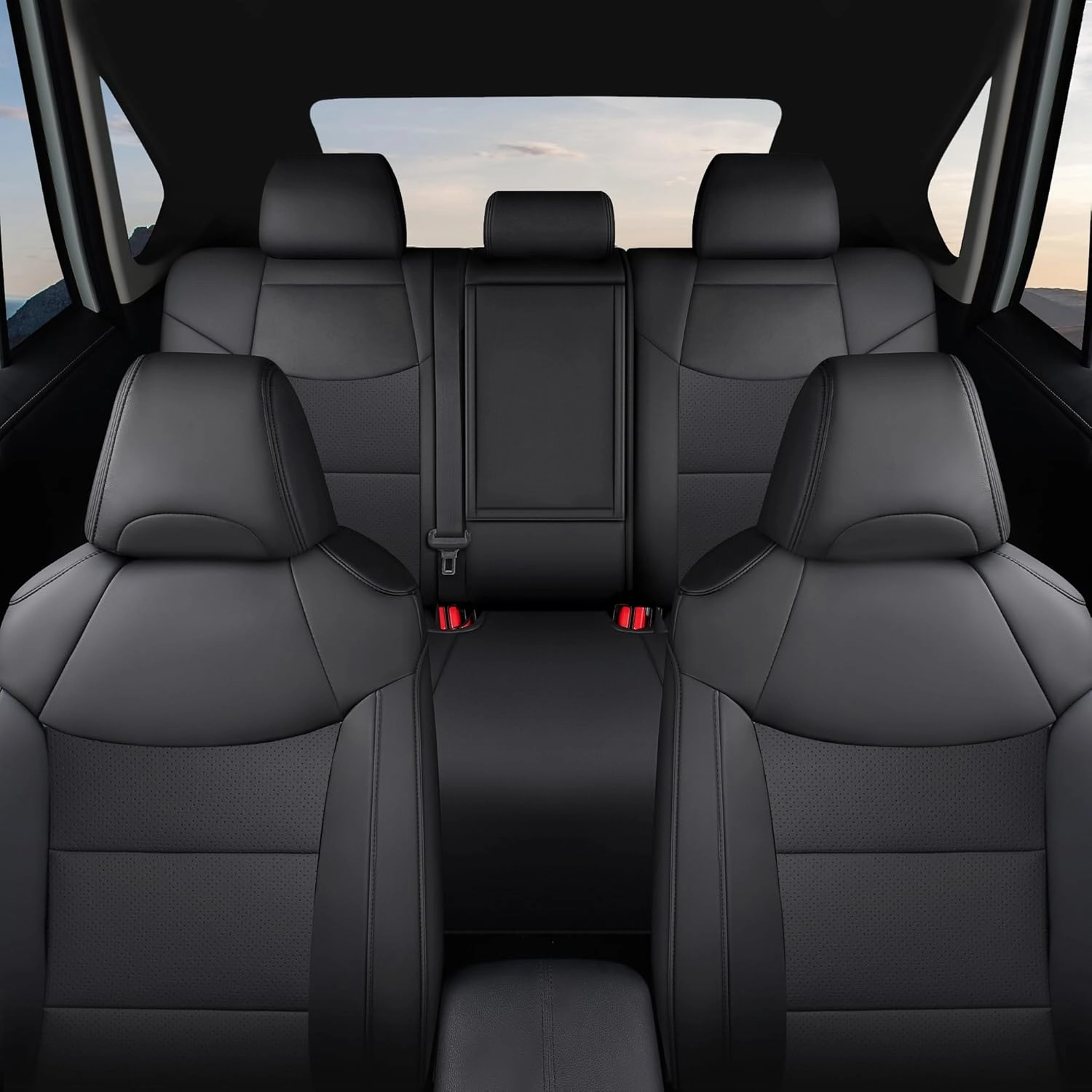 GIANT PANDA Customized Full Set Car Seat Covers Fit for Toyota RAV4 LE, XLE, XLE Premium, Limited,2019 2020 2021 2022 2023 2024 2025 Faux Leather - (Non-Hybrid & Adv,TRD-Off Black)
