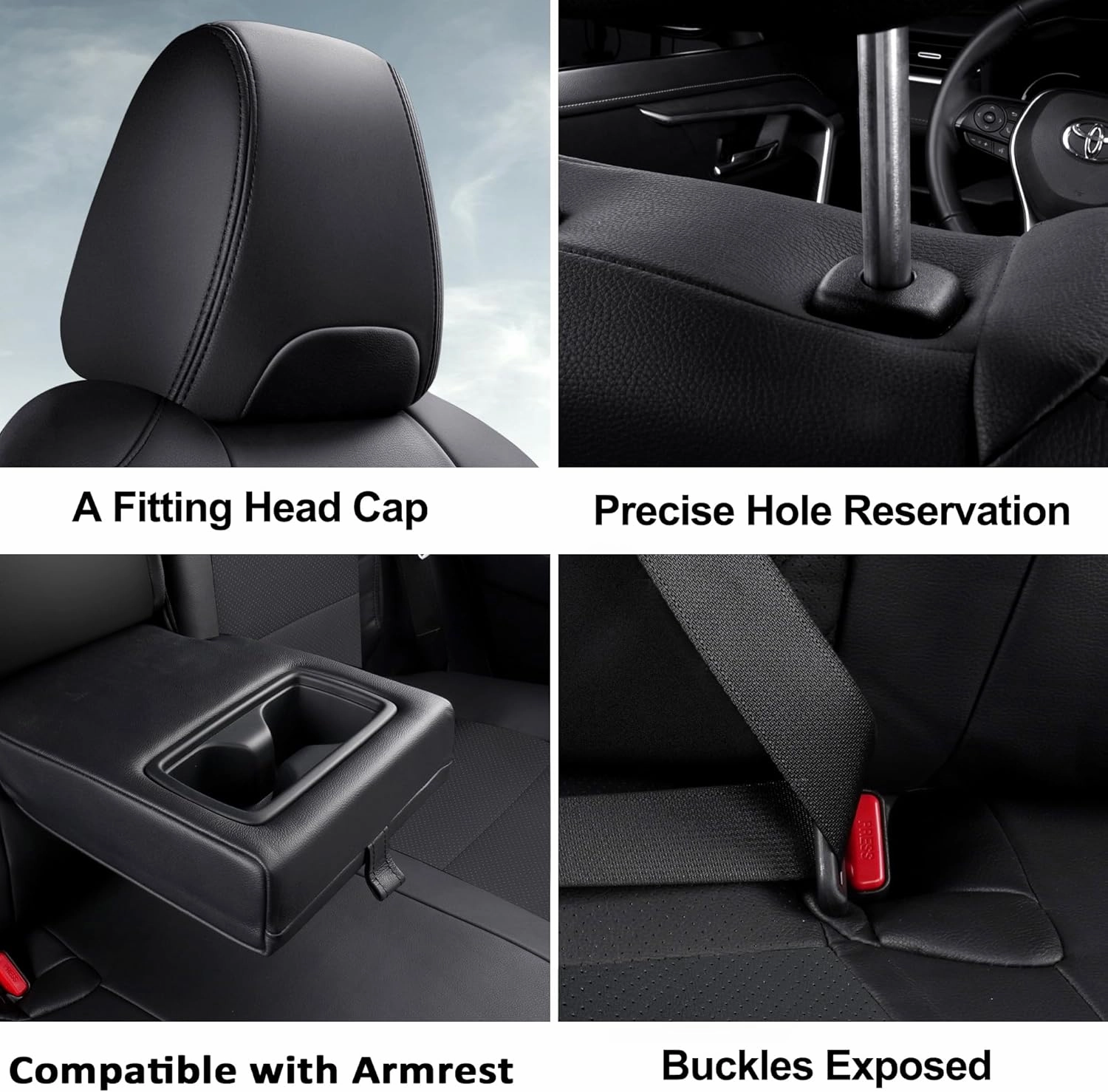 GIANT PANDA Customized Full Set Car Seat Covers Fit for Toyota RAV4 LE, XLE, XLE Premium, Limited,2019 2020 2021 2022 2023 2024 2025 Faux Leather - (Non-Hybrid & Adv,TRD-Off Black)