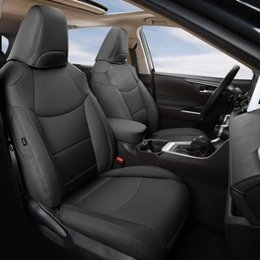 GIANT PANDA Customized Full Set Car Seat Covers Fit for Toyota RAV4 LE, XLE, XLE Premium, Limited,2019 2020 2021 2022 2023 2024 2025 Faux Leather - (Non-Hybrid & Adv,TRD-Off Black)