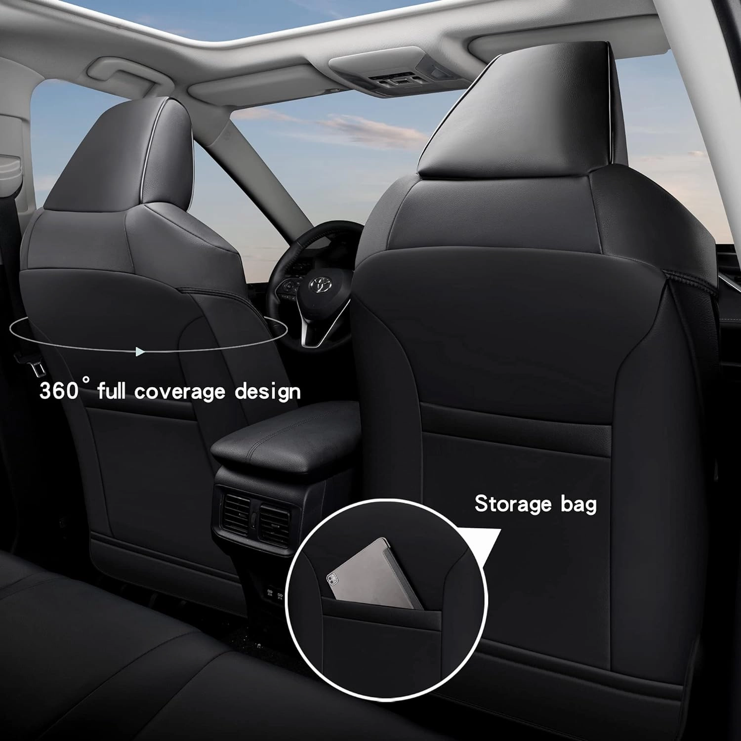 GIANT PANDA Customized Full Set Car Seat Covers Fit for Toyota RAV4 LE, XLE, XLE Premium, Limited,2019 2020 2021 2022 2023 2024 2025 Faux Leather - (Non-Hybrid & Adv,TRD-Off Black)