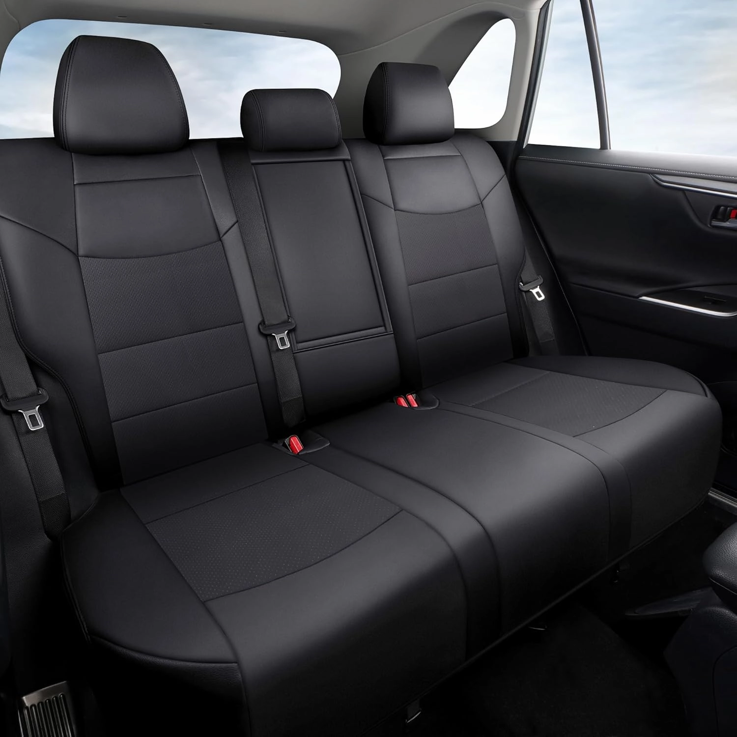 GIANT PANDA Customized Full Set Car Seat Covers Fit for Toyota RAV4 LE, XLE, XLE Premium, Limited,2019 2020 2021 2022 2023 2024 2025 Faux Leather - (Non-Hybrid & Adv,TRD-Off Black)