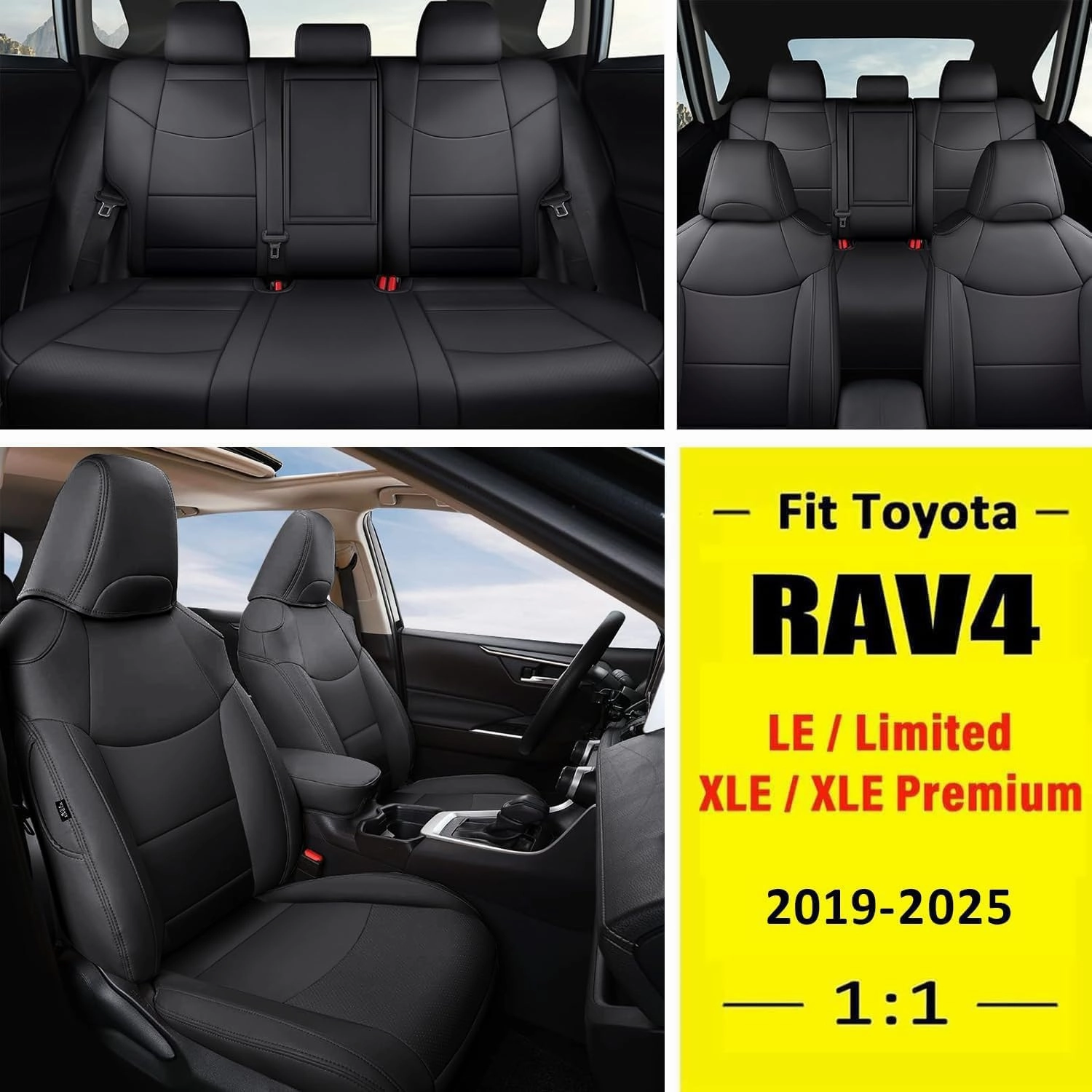 GIANT PANDA Customized Full Set Car Seat Covers Fit for Toyota RAV4 LE, XLE, XLE Premium, Limited,2019 2020 2021 2022 2023 2024 2025 Faux Leather - (Non-Hybrid & Adv,TRD-Off Black)