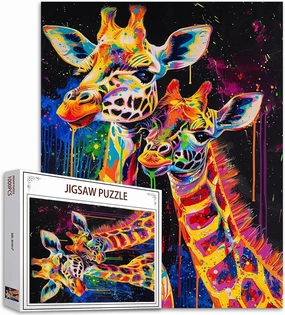 Giraffe Family Jigsaw Puzzles for Adults 1000 Pieces,Bright Colors Animal Puzzles,Colorful Two Giraffe Puzzle Art for Family Fun Puzzle Games,Home Decor Birthday Party Gift Toy for Men Women