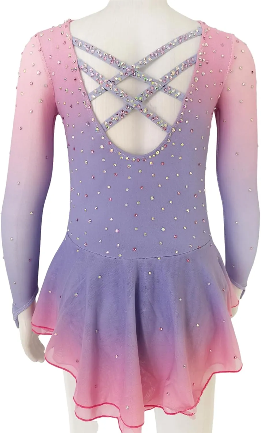 Girls' Pink Figure Skating Dress Show Uniform for Performance and Competition