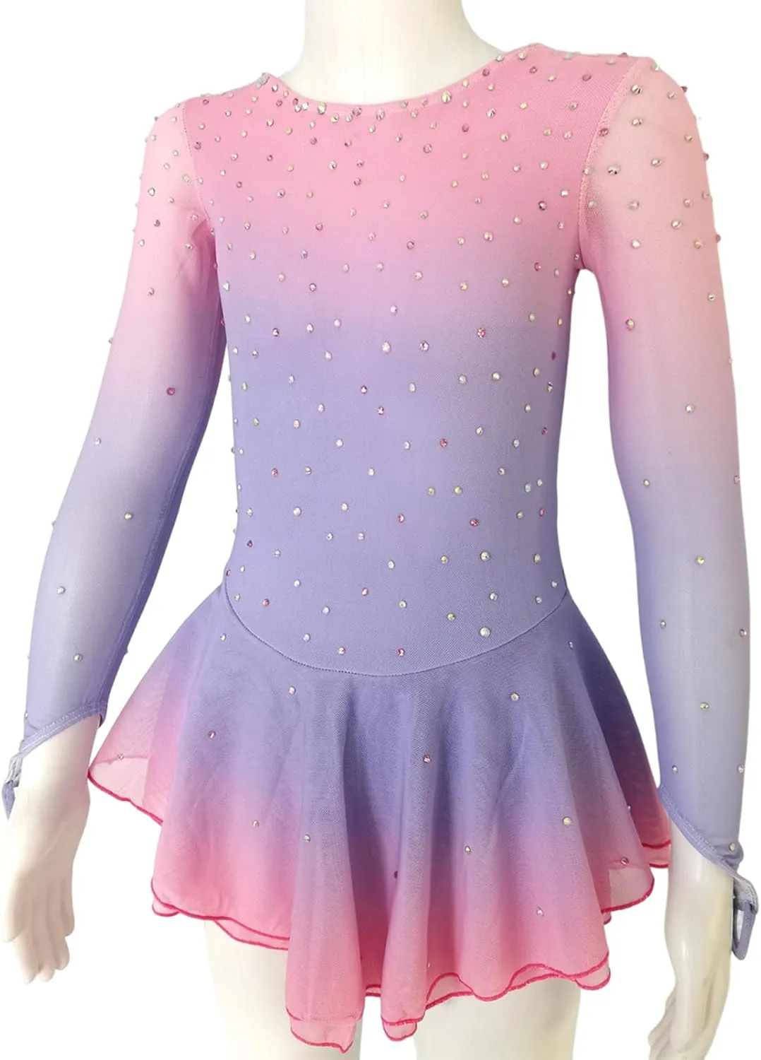 Girls' Pink Figure Skating Dress Show Uniform for Performance and Competition