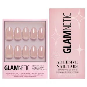 Glamnetic Press-On Nails & Adhesive Nail Tabs - Los Angeles | Blush Nude Pink Short Almond Nails in Glazed Finish | 15 Sizes - 30 Nail Kit with Adhesive Tabs