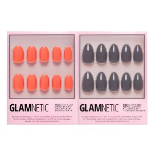 Glamnetic Press-On Nails Bundle - Apricot & Ballet Pink | Orange Solid Opaque Round False Nails | Opaque Light Blush Pink Short Almond False Nails | Reusable, Salon-Quality Nail Kits