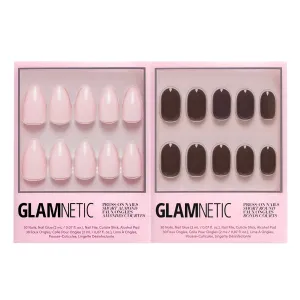Glamnetic Press-On Nails Bundle - Ballet Pink & Bark Brown | Opaque Light Blush Pink Short Almond False Nails | Dark Brown Short Round Fake Nails | Reusable, Salon-Quality Nail Kits