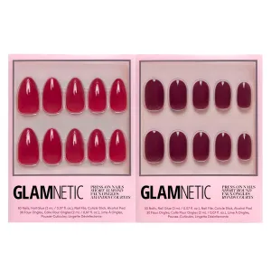 Glamnetic Press-On Nails Bundle - Classic Red & Berry Maroon | Opaque Timeless Red Almond False Nails | Dark Red Round Fake Nails | Reusable, Salon-Quality Nail Kits