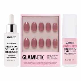 Glamnetic Press-On Nails - Fall Mauve | Super Strong Brush On Nail Glue & Press-On Nail Remover | Opaque Muted Blush Mauve Short Oval False Nails, Reusable