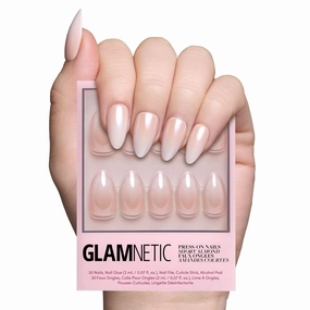 Glamnetic Press On Nails - Fiancéd | Short Almond Fake Nails with a Nude Ombré for Weddings, Glossy Glazed Finish, Reusable | 15 Sizes - 30 Nail Kit with Glue