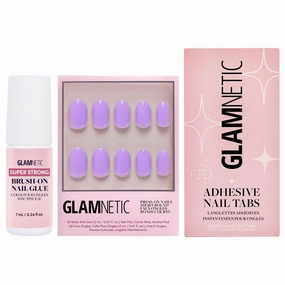 Glamnetic Press-On Nails - Lilac | Opaque Light Pastel Purple Round Nails | Matte Short Almond Dark Red Nails with Glossy French Tips | 12 Sizes - 30 Nail Kit with Glue & Nail Tabs