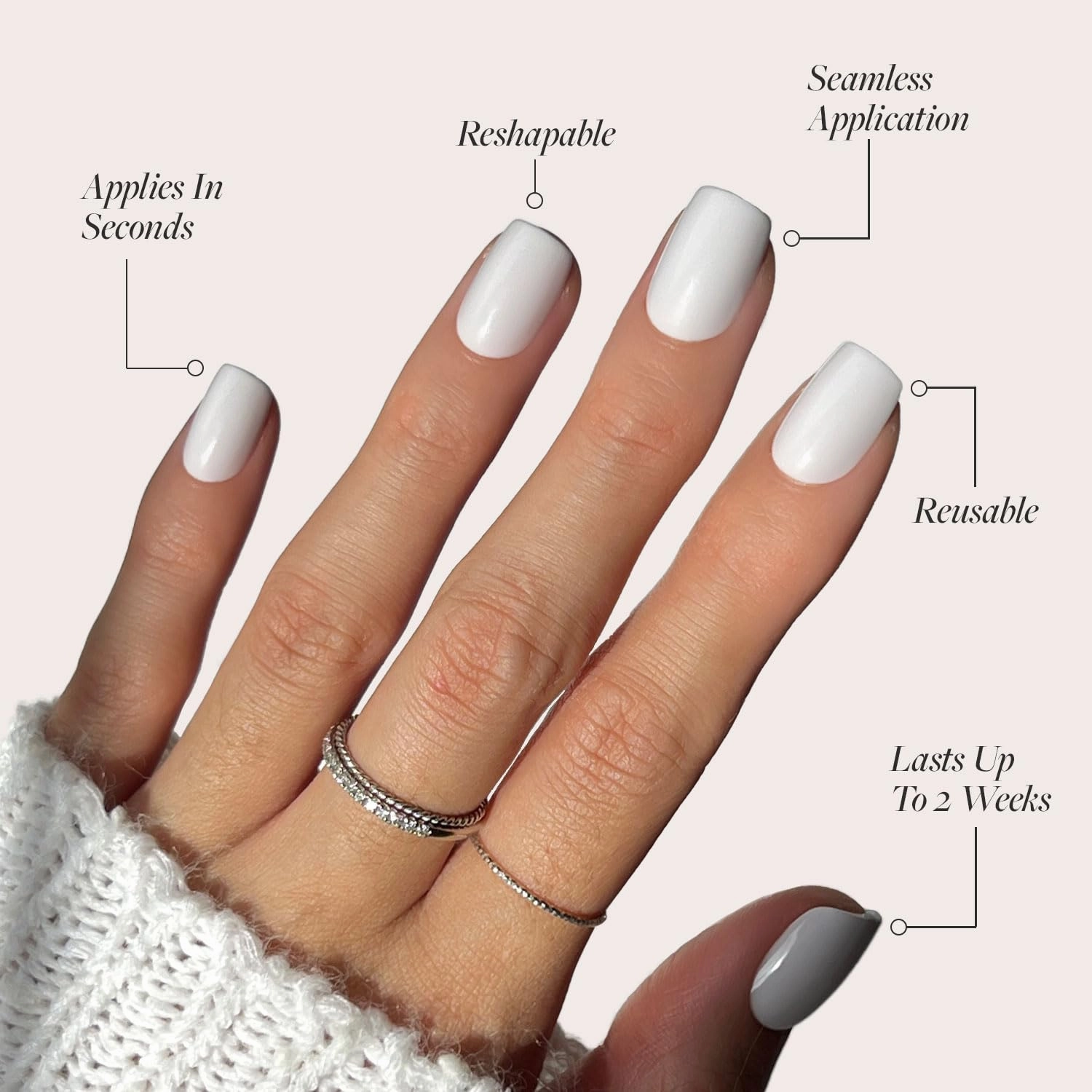 Glamnetic Press On Nails - Lilac Gray | Opaque Pale Light Lilac Gray Short Squoval False Nails, Reusable Stick On Fake Nails with Glue | Salon Quality | 15 Sizes - 30 Nail Kit