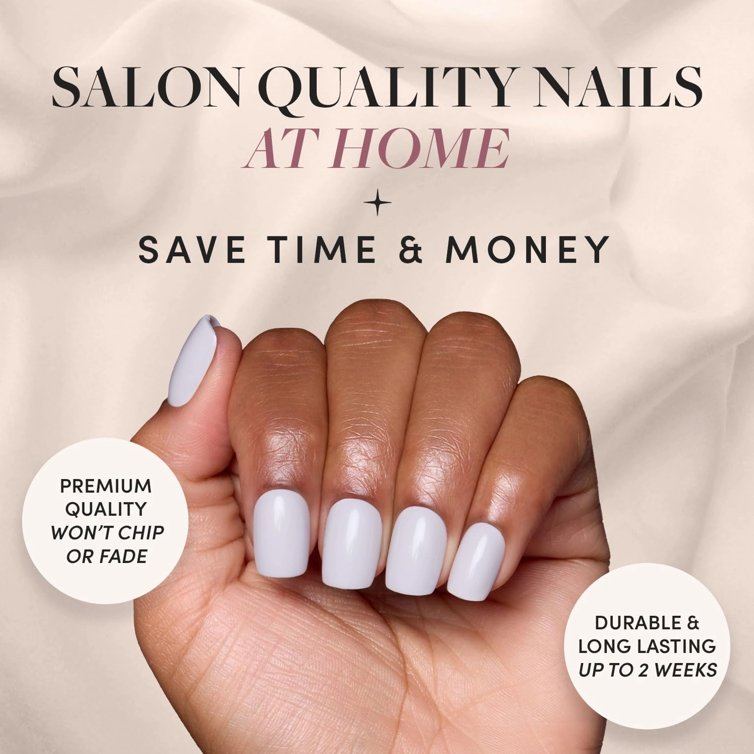 Glamnetic Press On Nails - Lilac Gray | Opaque Pale Light Lilac Gray Short Squoval False Nails, Reusable Stick On Fake Nails with Glue | Salon Quality | 15 Sizes - 30 Nail Kit