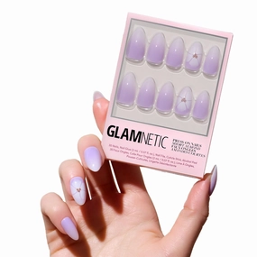 Glamnetic Press On Nails - Lilac Reef | Short Almond Purple Fake Nails with Flower Accents, Reusable Summer Nails | 15 Sizes - 30 Nail Kit with Glue