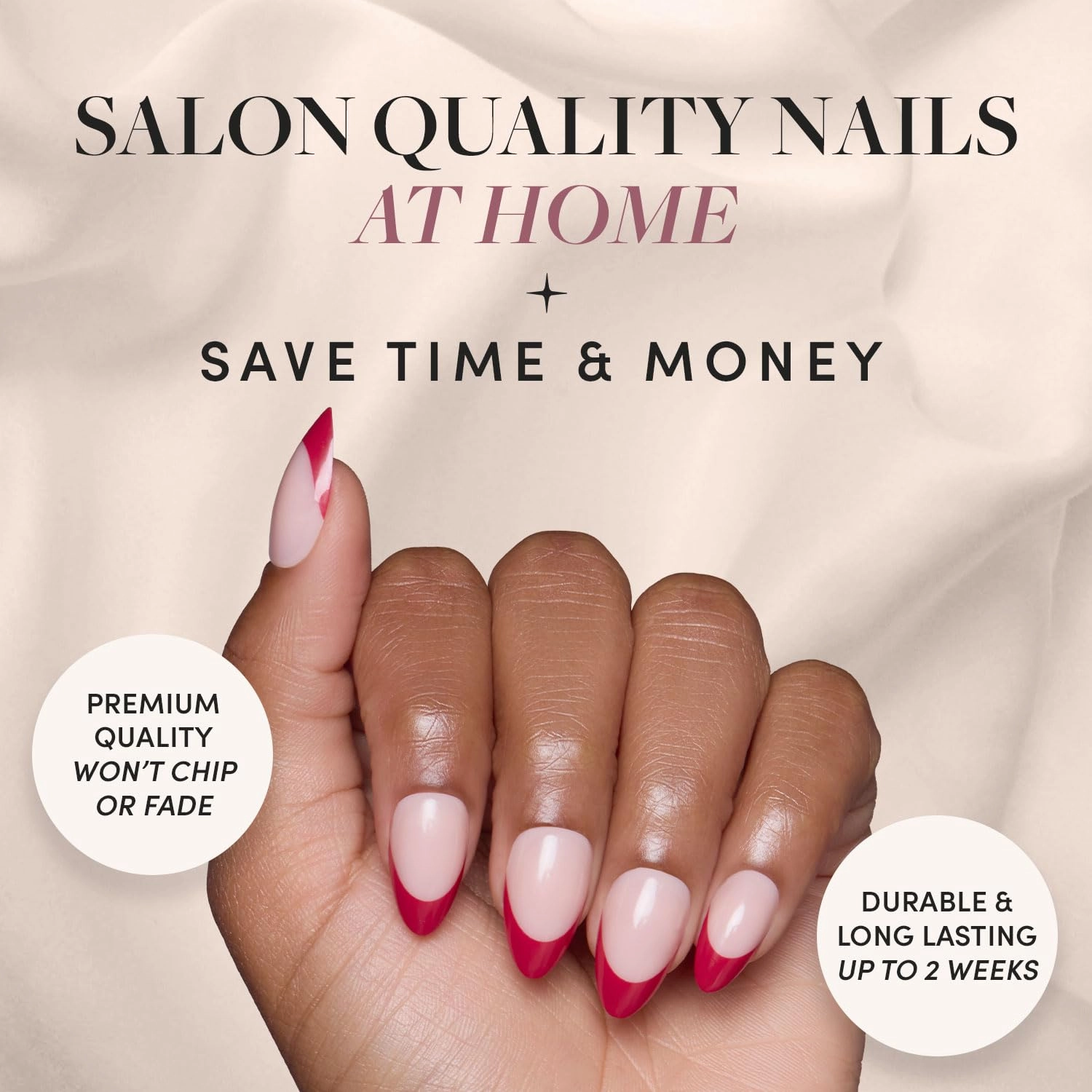 Glamnetic Press On Nails - Rose Garden | Semi-Transparent Red French Tip Short Almond False Nails, Reusable Stick On Fake Nails with Glue | Salon Quality | 15 Sizes - 30 Nail Kit