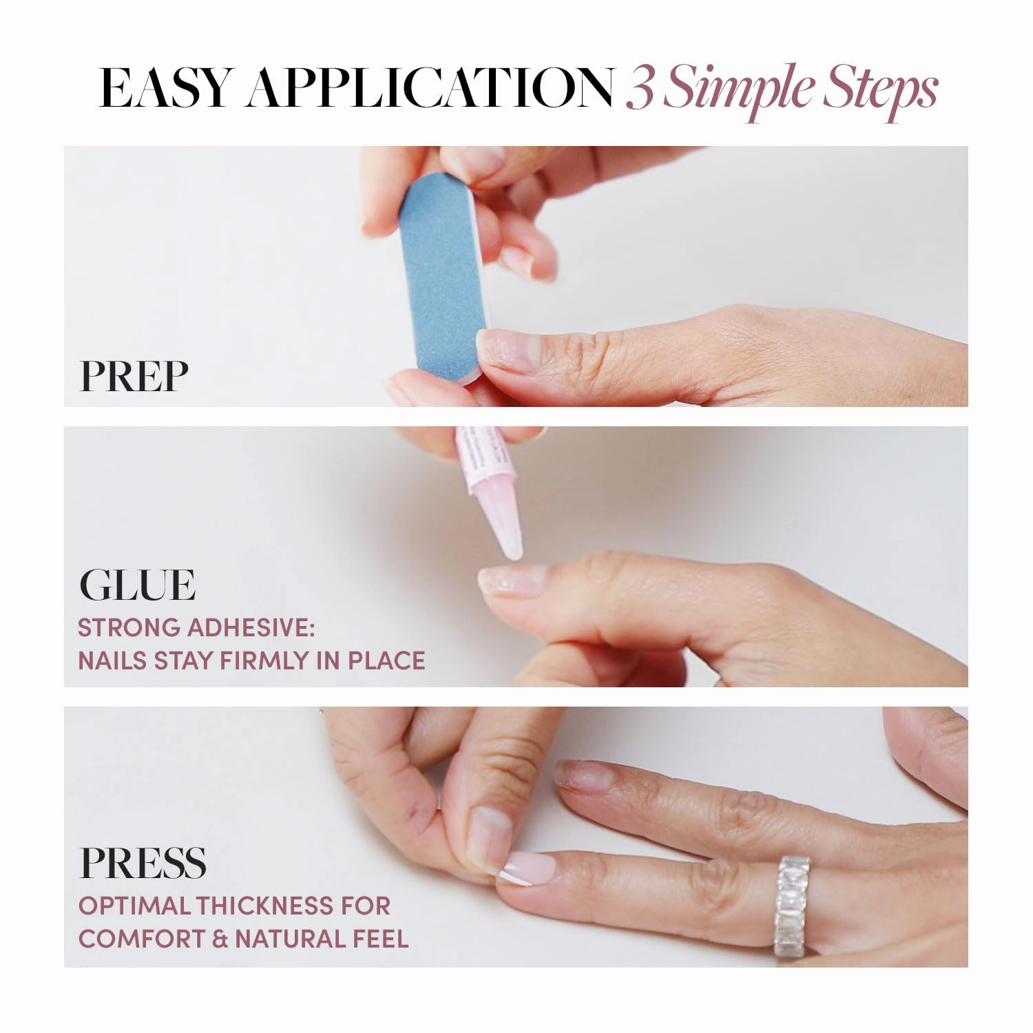 Glamnetic Press On Nails - Rose Garden | Semi-Transparent Red French Tip Short Almond False Nails, Reusable Stick On Fake Nails with Glue | Salon Quality | 15 Sizes - 30 Nail Kit
