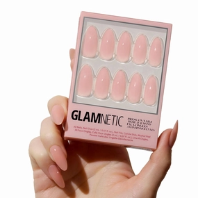 Glamnetic Press On Nails - Sheer Pink | Medium Almond Fake Nails, Sheer Light Pink Neutral, Reusable | 15 Sizes - 30 Nail Kit Wtih Glue