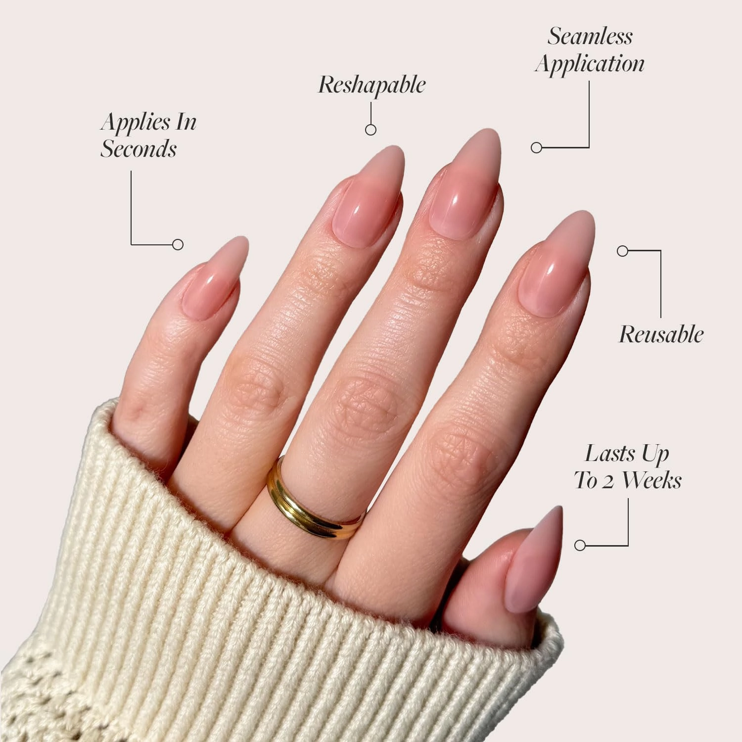 Glamnetic Press On Nails - Sheer Pink | Medium Almond Fake Nails, Sheer Light Pink Neutral, Reusable | 15 Sizes - 30 Nail Kit Wtih Glue