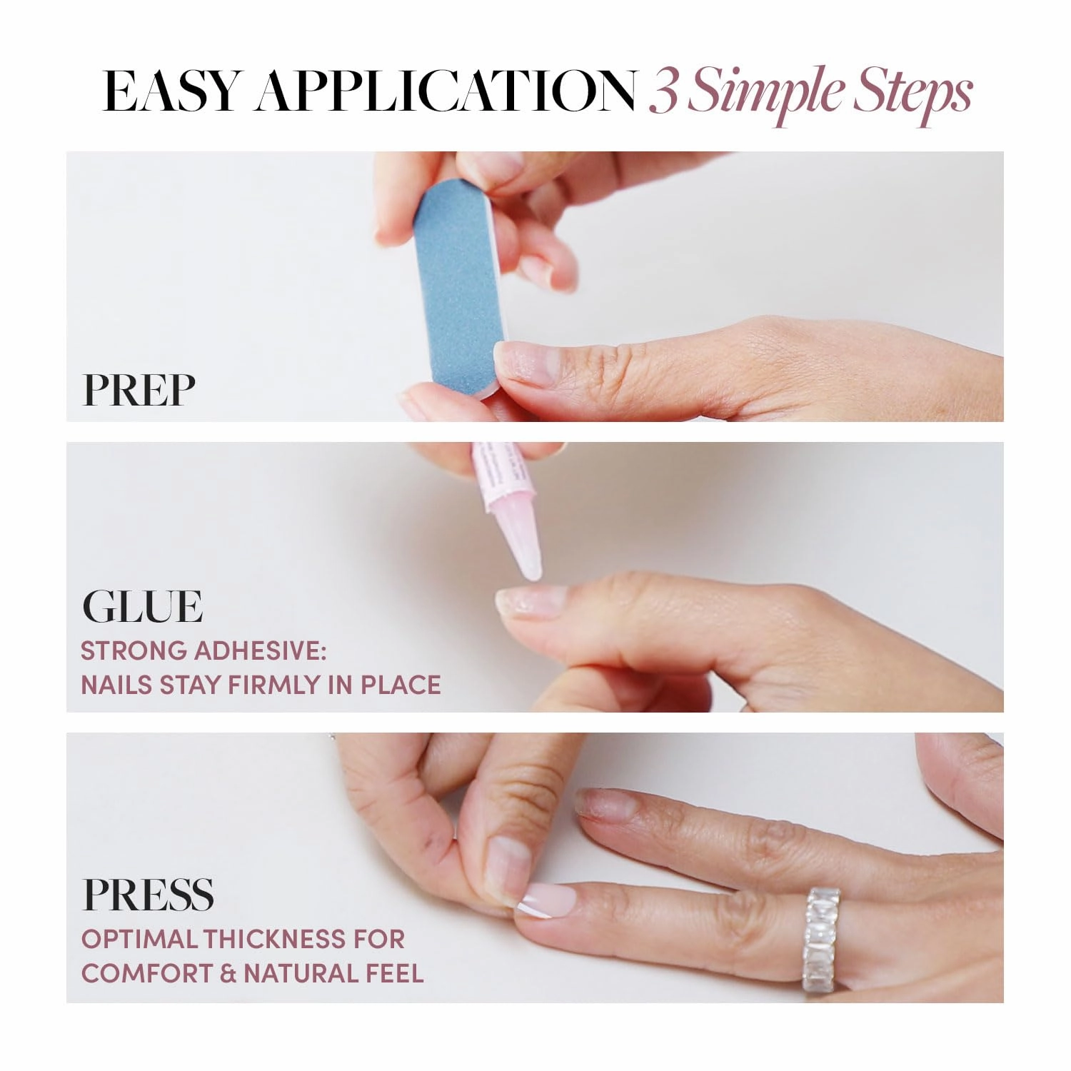 Glamnetic Press On Nails - Sheer Pink | Medium Almond Fake Nails, Sheer Light Pink Neutral, Reusable | 15 Sizes - 30 Nail Kit Wtih Glue