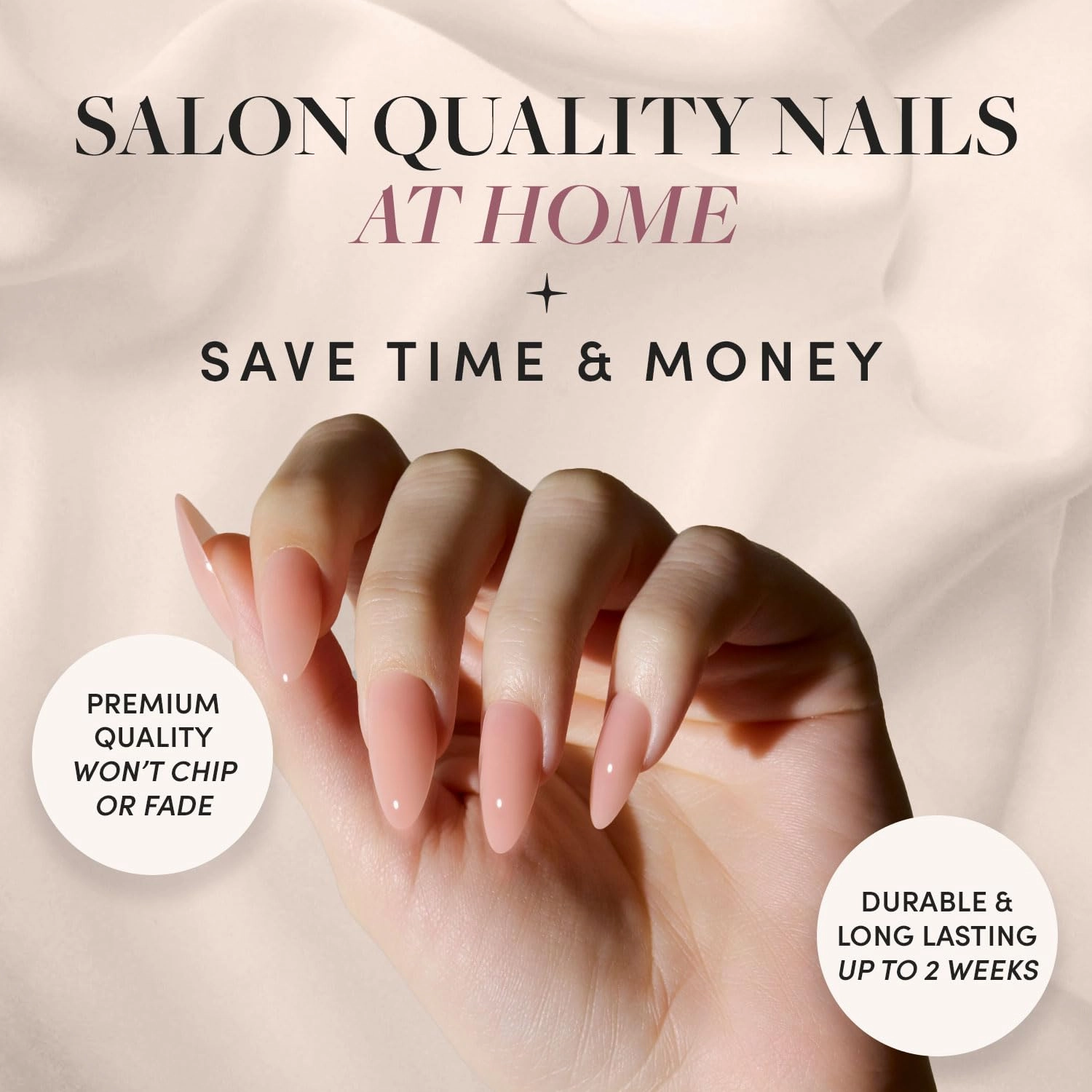 Glamnetic Press On Nails - Sheer Pink | Medium Almond Fake Nails, Sheer Light Pink Neutral, Reusable | 15 Sizes - 30 Nail Kit Wtih Glue