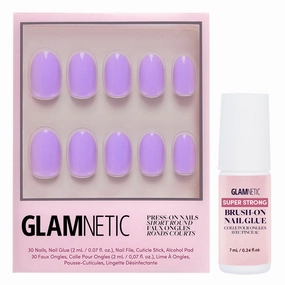 Glamnetic Press On Nails & Brush On Nail Glue Bundle - Lilac | Opaque Light Pastel Purple Round Nails, Reusable | 12 Sizes - 30 Nail Kit with Glue