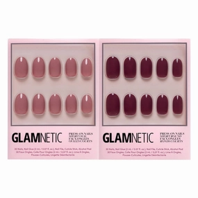 Glamnetic Press-On Nails Bundle - Fall Mauve & Berry Maroon | Opaque Muted Blush Mauve Short Oval False Nails | Opaque Dark Red Maroon Short Round False Nails | Reusable Nail Kit with Glue