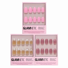 Glamnetic Press-On Nails Bundle - Honey Bun, Fall Mauve & Think Pink | Nude Velvet Sparkly Short Almond Fake Nails | Muted Blush Mauve Short Oval False Nails | Light Pastel Pink Short Oval Nails