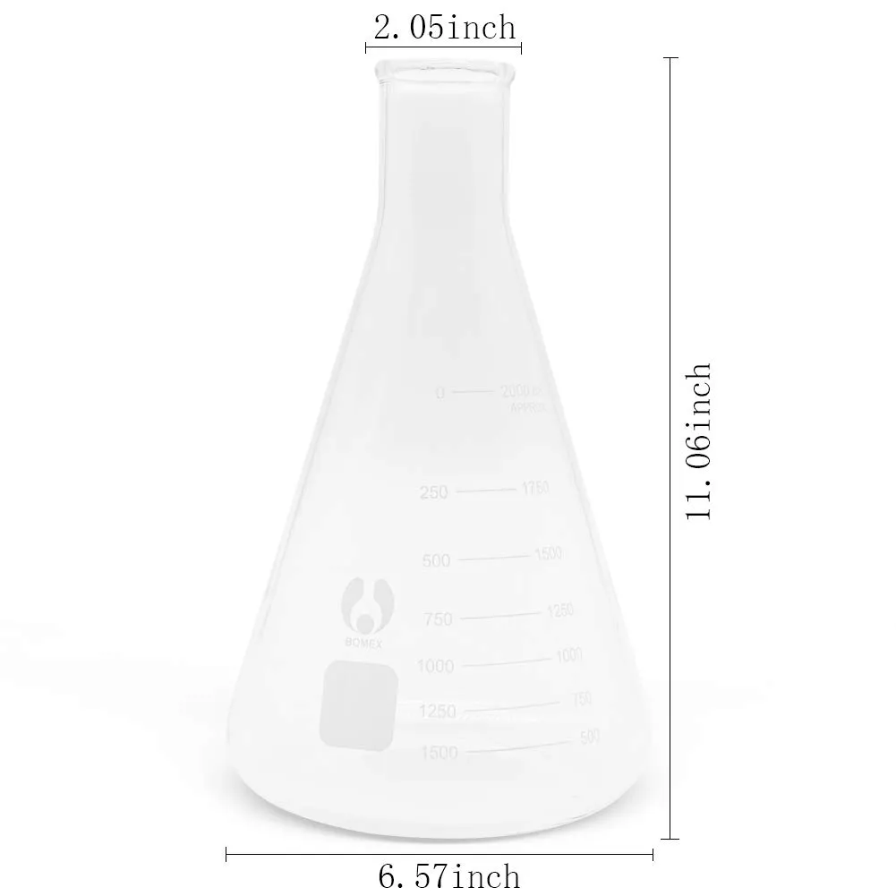 Glass Flask Erlenmeyer Flask Set Narrow Mouth 2000ml Graduated Flasks