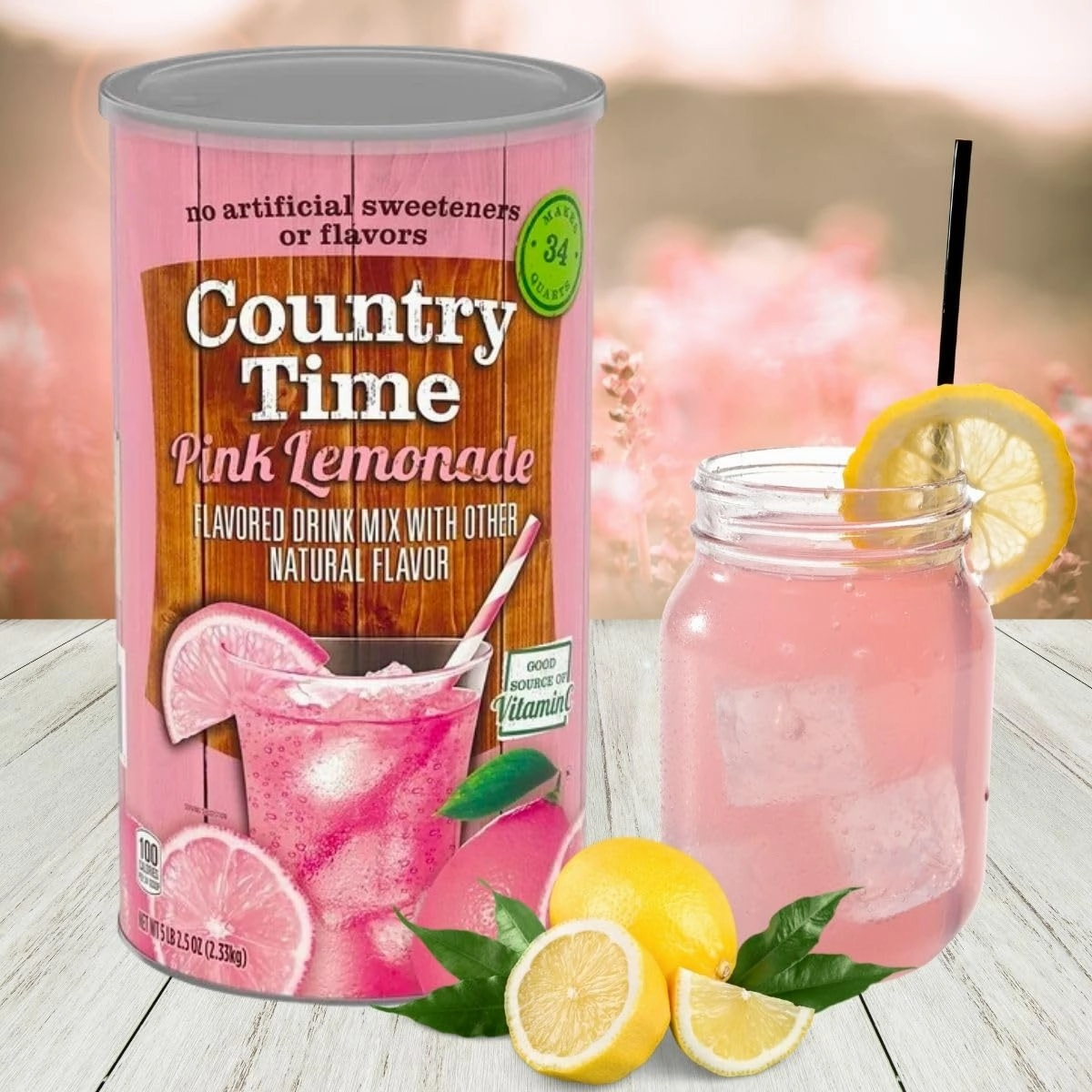 Global Basics Country Time Pink Lemonade Powdered Drink Mix | 1 Canister, 82.5 oz | Includes An Easy Scoop Measuring Cup!