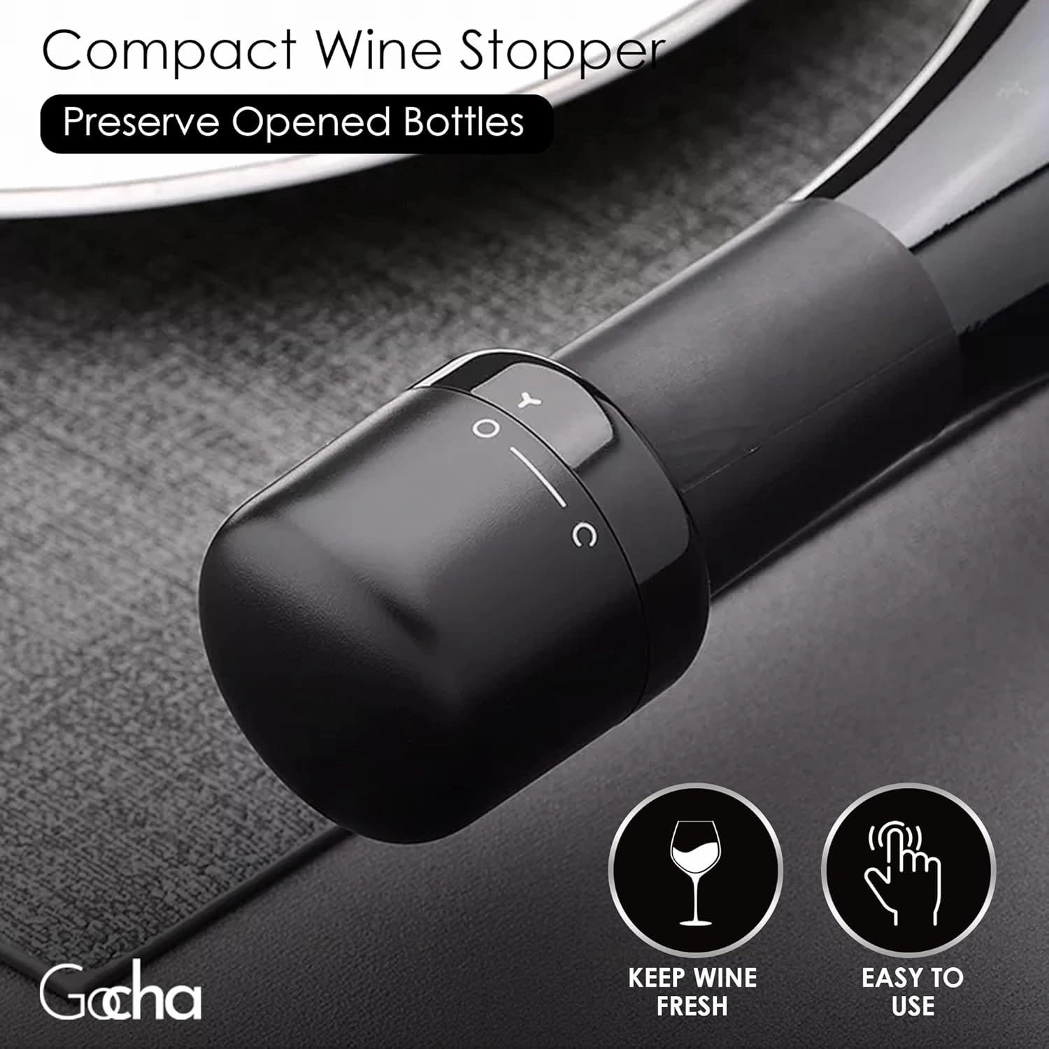 GOCHA | Vacuum Wine & Champagne Preserver Set | Built-in Vacuum Seal Technology | 1.5 inch Silicone Twist Top | Reusable, Leak Proof Cork | (Pack of 4, 2 Wine   2 Champagne)