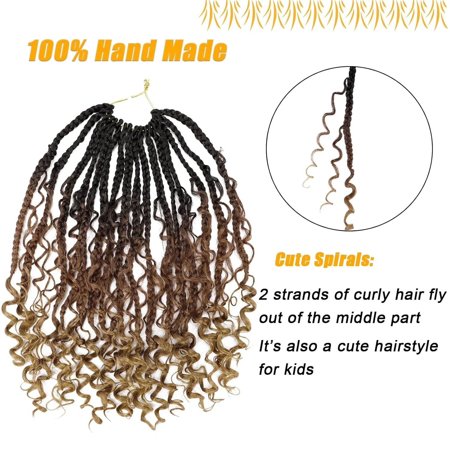 Goddess Box Braids Crochet Hair 14 Inch Pre-looped Bohomian Crochet Box Braids Curly Ends 8 Packs 3X Crochet Braids for Women Synthetic Braiding Hair Extension (1B/30/27)