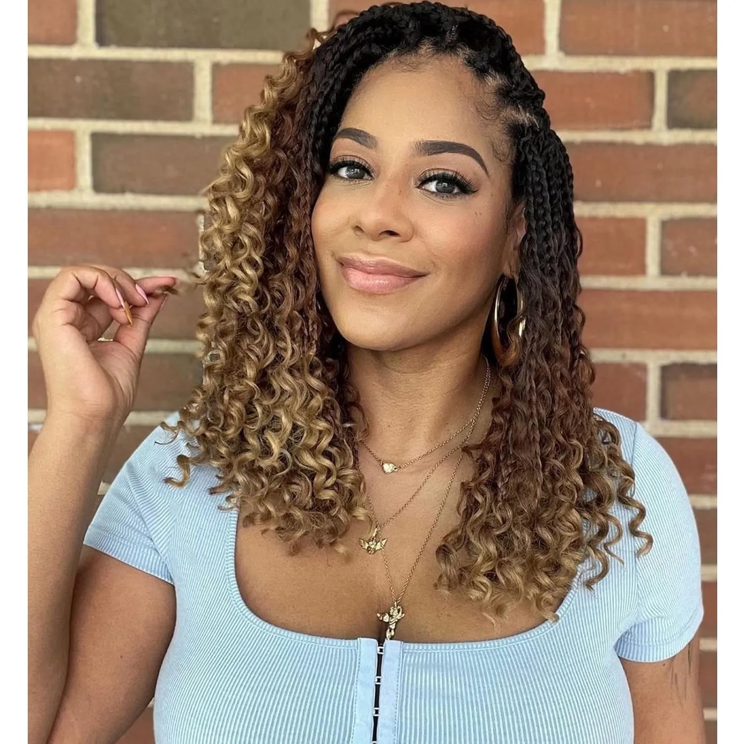 Goddess Box Braids Crochet Hair 14 Inch Pre-looped Bohomian Crochet Box Braids Curly Ends 8 Packs 3X Crochet Braids for Women Synthetic Braiding Hair Extension (1B/30/27)