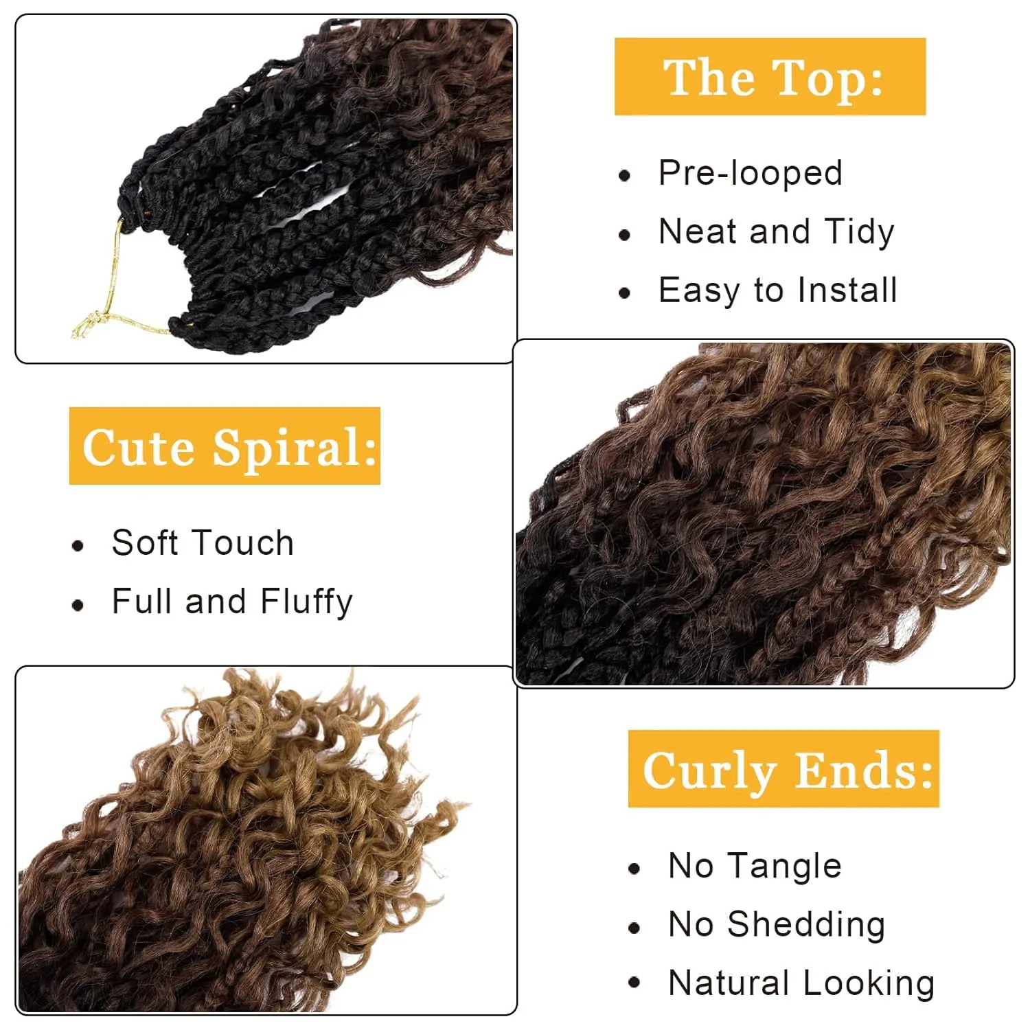 Goddess Box Braids Crochet Hair 14 Inch Pre-looped Bohomian Crochet Box Braids Curly Ends 8 Packs 3X Crochet Braids for Women Synthetic Braiding Hair Extension (1B/30/27)