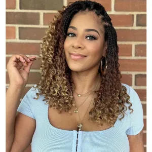 Goddess Box Braids Crochet Hair 14 Inch Pre-looped Bohomian Crochet Box Braids Curly Ends 8 Packs 3X Crochet Braids for Women Synthetic Braiding Hair Extension (1B/30/27)