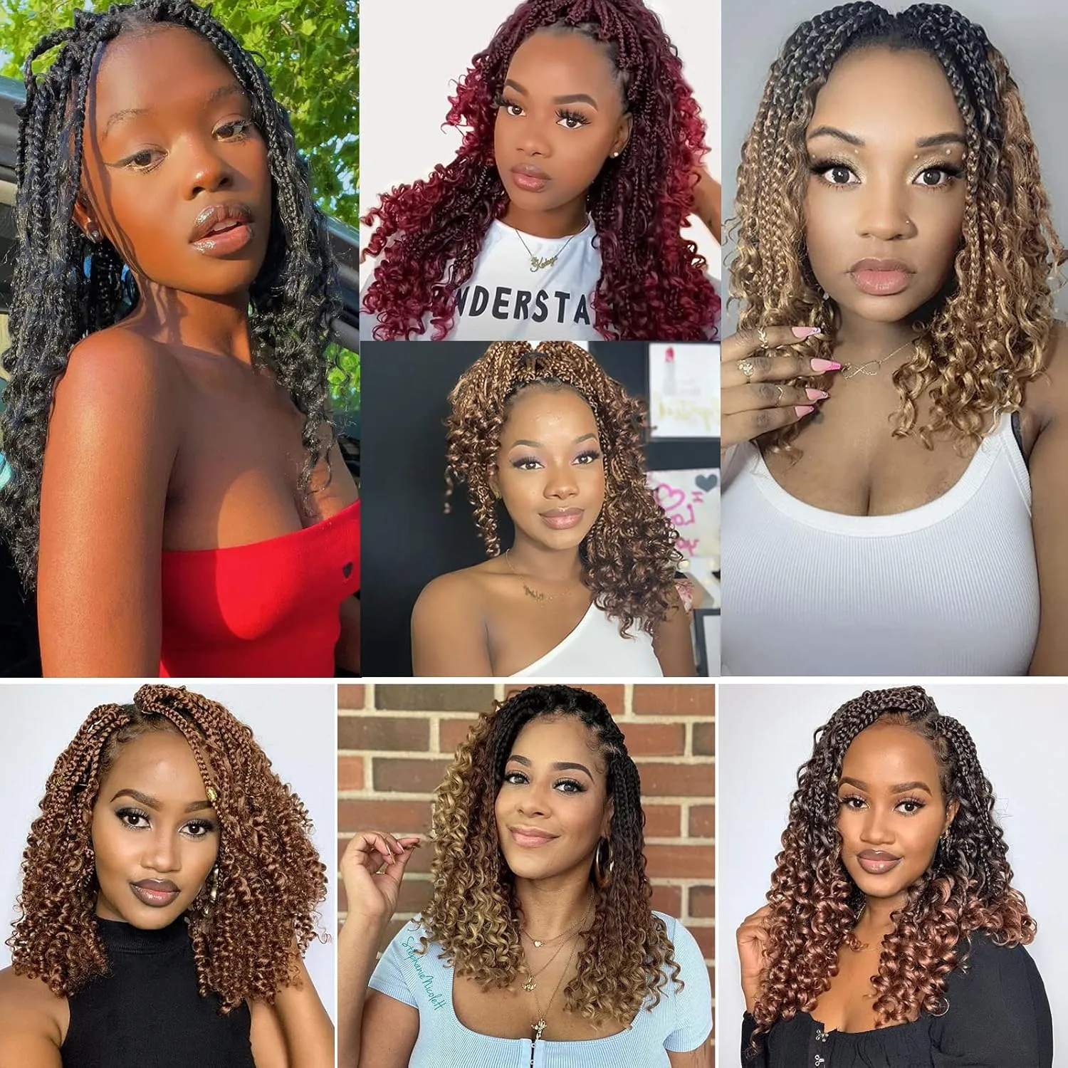 Goddess Box Braids Crochet Hair 14 Inch Pre-looped Bohomian Crochet Box Braids Curly Ends 8 Packs 3X Crochet Braids for Women Synthetic Braiding Hair Extension (1B/30/27)