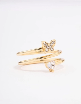 Gold Plated Heart Butterfly Wrapped Ring