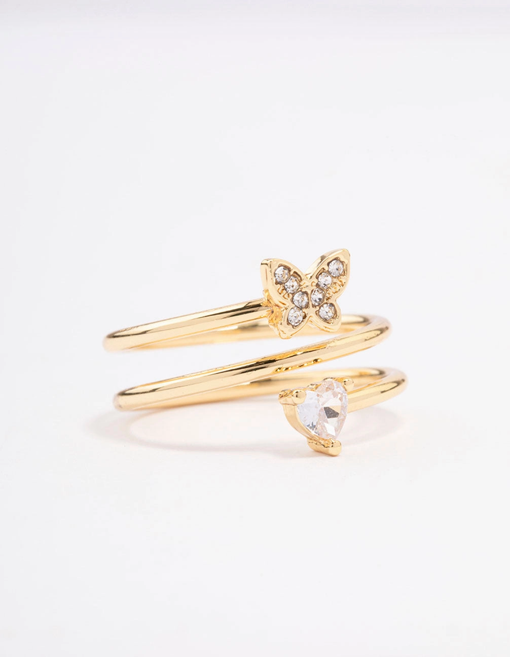 Gold Plated Heart Butterfly Wrapped Ring
