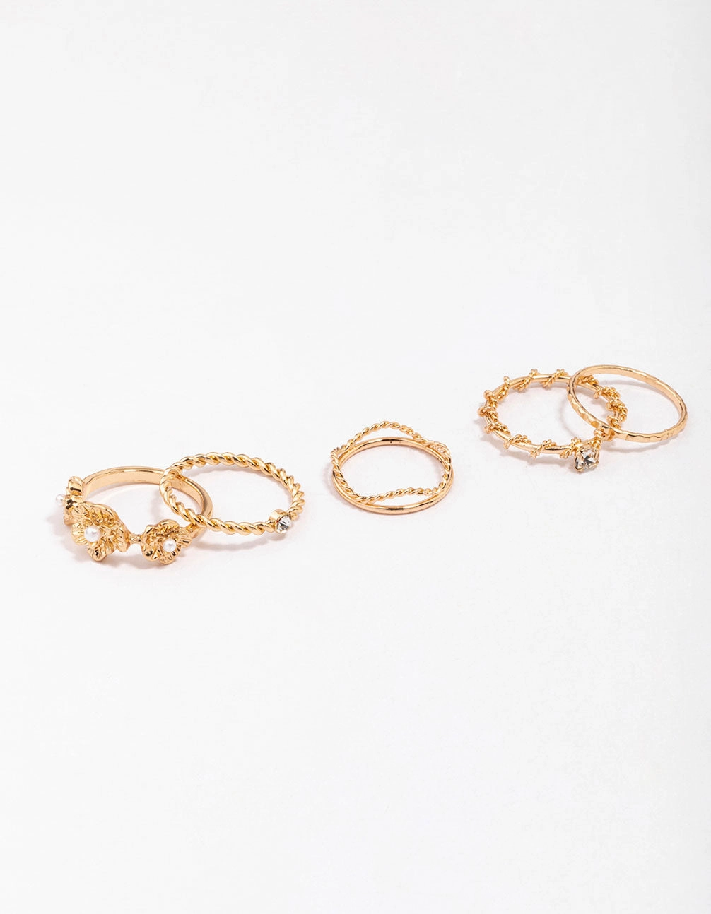 Gold Twisted Flower Stacking Rings 6- Pack