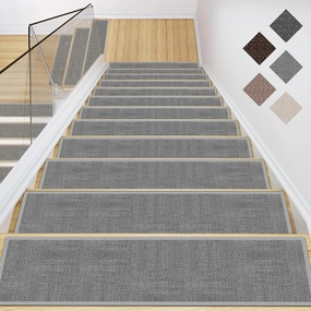 GOYLSER Jute Stair Treads Non Slip for Wooden Steps Set of 15, 8"x30" Anti Slip Grey Stair Mats Indoor Stair Covers Step Pads, Skid Resistant No Adhesive Step Traction, Grey