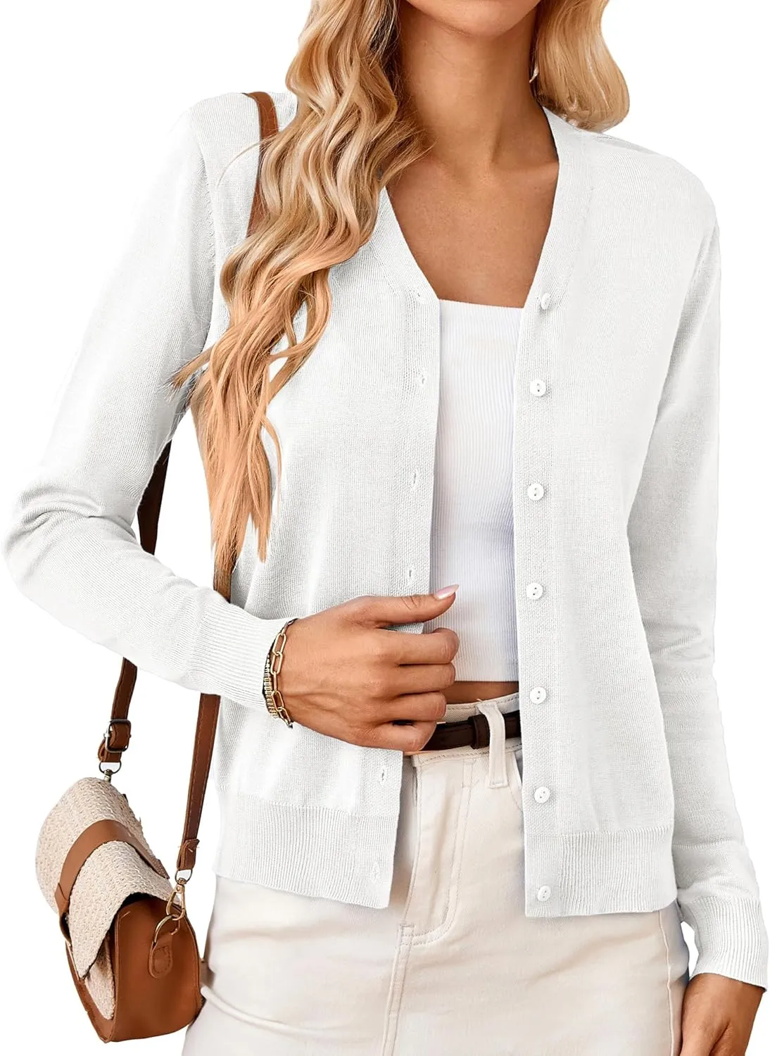 GRACE KARIN Women's Long Sleeve Button Down Vee Neck Classic Sweater Knit Cardigan