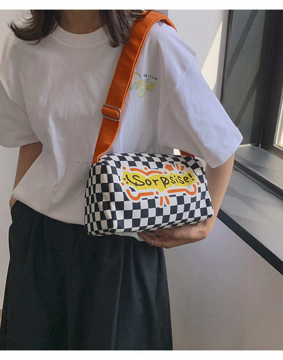 Graffiti canvas bag checkerboard small square bag Purse
