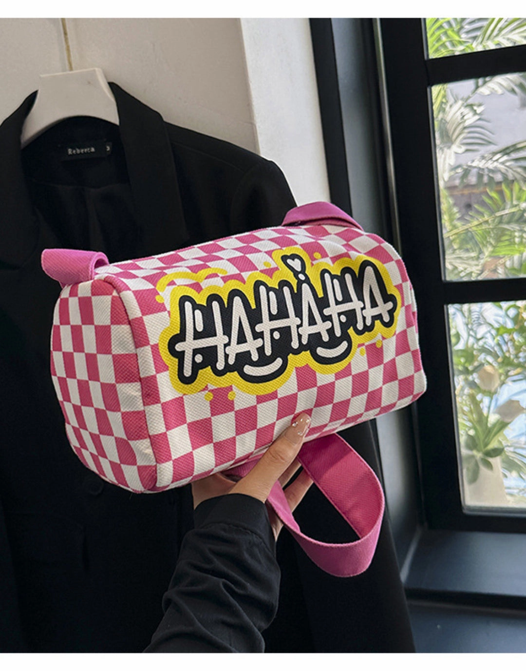 Graffiti canvas bag checkerboard small square bag Purse